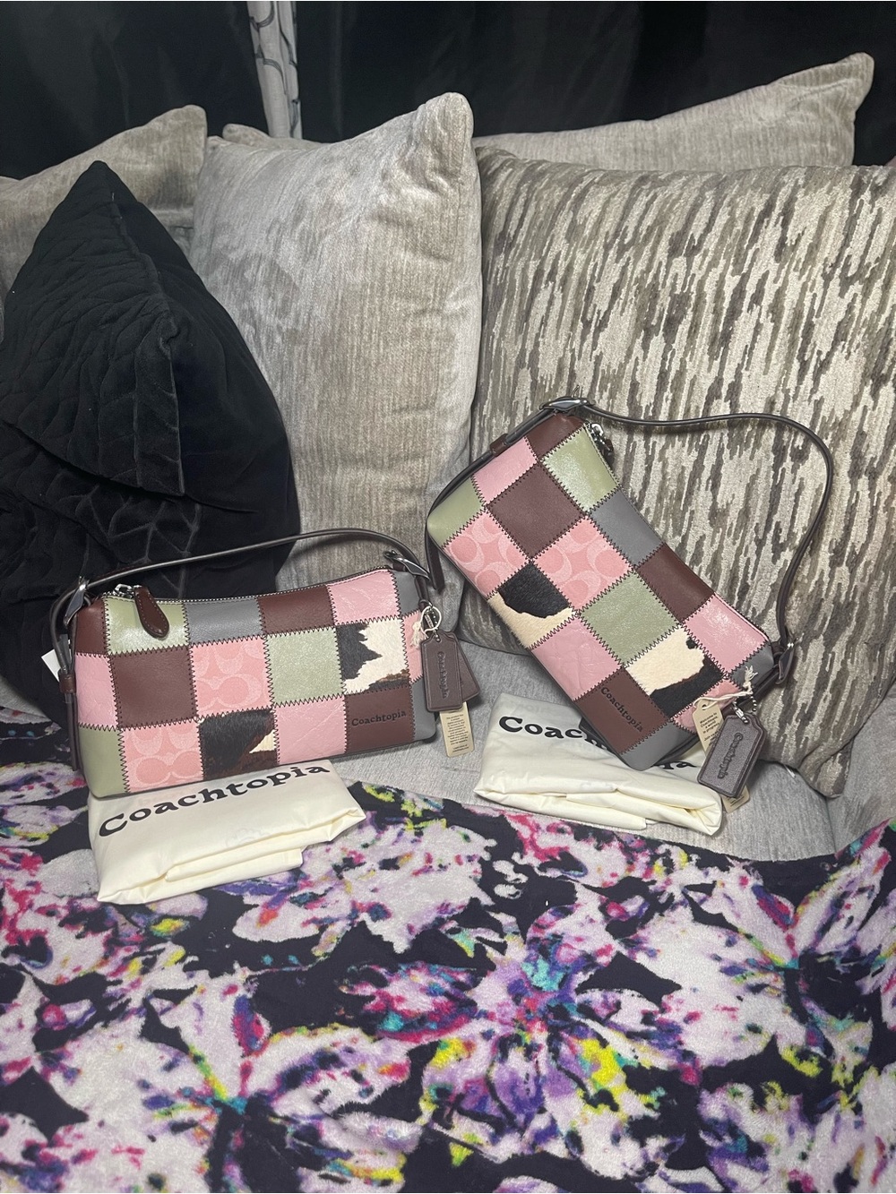 Coach Patchwork Crossbody Bag in Pink, Brown & Sage